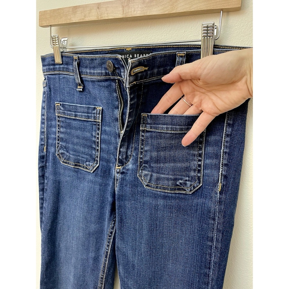 VERONICA BEARD Carolyn 10" Baby Boot Dark Vintage Patch Pocket Kick Flare Jean27 - Picture 7 of 14